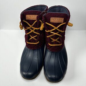 Sperry Women's Saltwater Quilted Wool Rain Duck Boot (Navy/Maroon, US 8)-‎ GUC